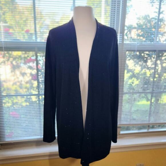 J.Jill Large Petite $89 Embellished Black Viscose Wool Blend Open Cardigan - Picture 2 of 9